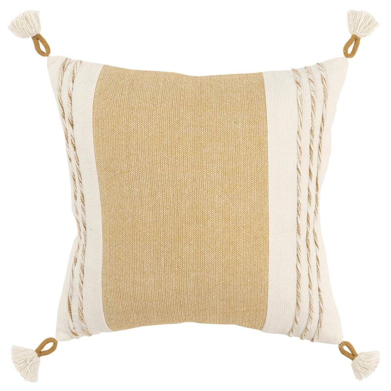 Rizzy Home Woven Striped Square Throw Pillow with Tassels - Cover Only - Yellow/White