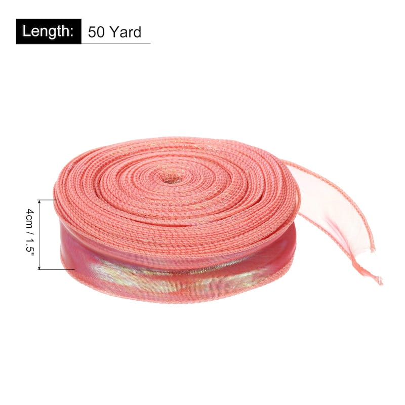 1.5 Inch 10 Yard Sheer Organza Ribbon Shimmer Chiffon Tulle Ribbons - Red - 1 1/2" x 50 Yard