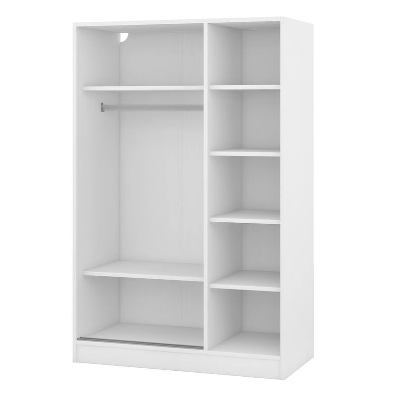 Tall Shutter Armoire Cabinet for Bedroom, Sliding Barn Door Wardrobe with Storage Shelves and Hanging Clothes Rod, White