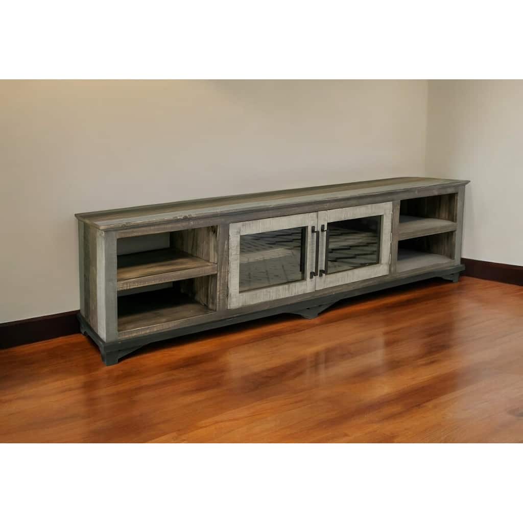HomeRoots 93" Brown Solid Wood Cabinet Enclosed Storage Distressed TV Stand - 92.5' X '27' X '15.75