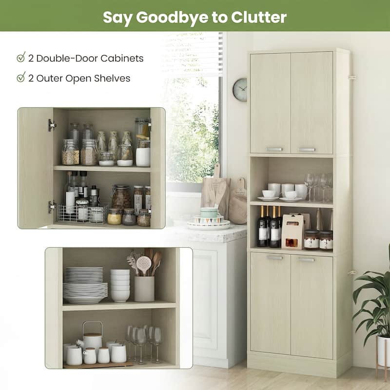 Costway 75" Tall Bathroom Storage Cabinet with 4 Doors & 2 Open - See Details
