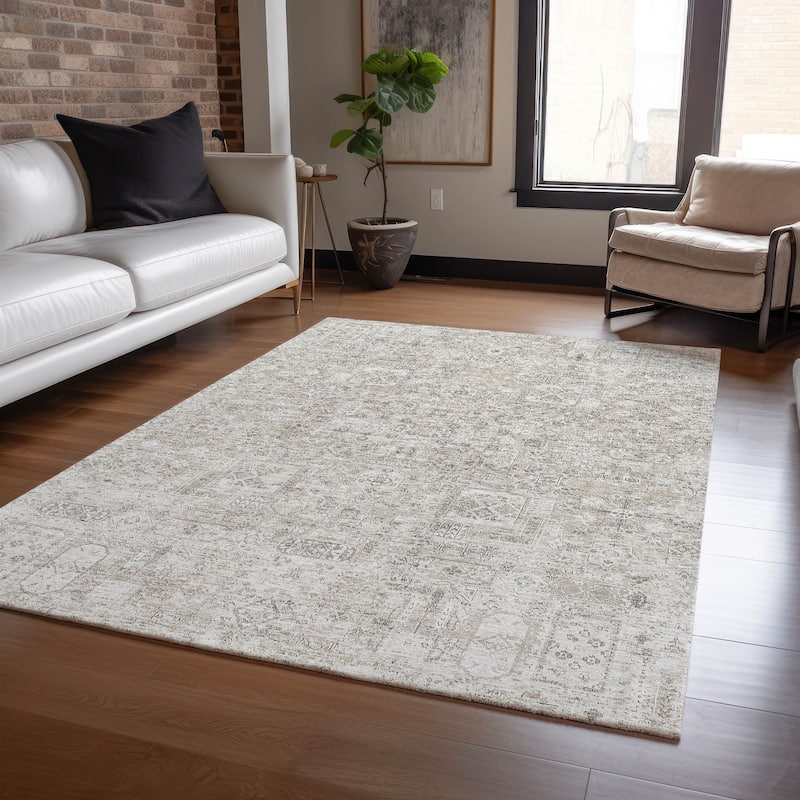 Machine Washable Indoor/ Outdoor Chantille Traditional Vintage Rug - Taupe - 3' x 5'