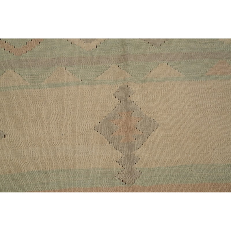 Hand Woven Oriental 100% Wool Carpet Southwestern Tribal Green Kilim Area Rug - 9' 10'' X 8' 4''