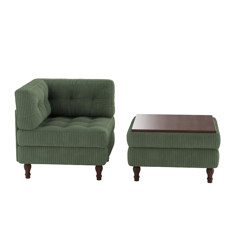 Corduroy Tufted Accent Chair Armchair and Ottoman Set