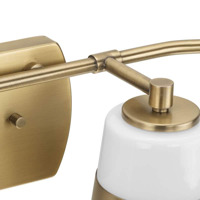 Haven Collection Four-Light Vintage Brass Opal Glass Luxe Industrial Bath Light - 34 in x 6.75 in x 7 in