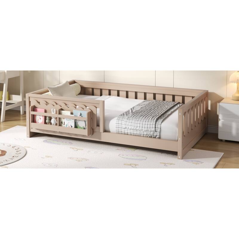 Roomfitters Twin Wood Platform Bed with Guardrail and 2 Bookshelves