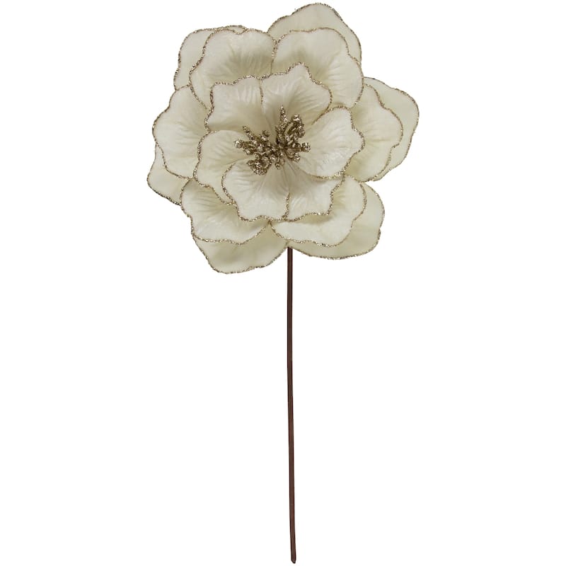 24" Glittered Cream Magnolia Christmas Stem Spray