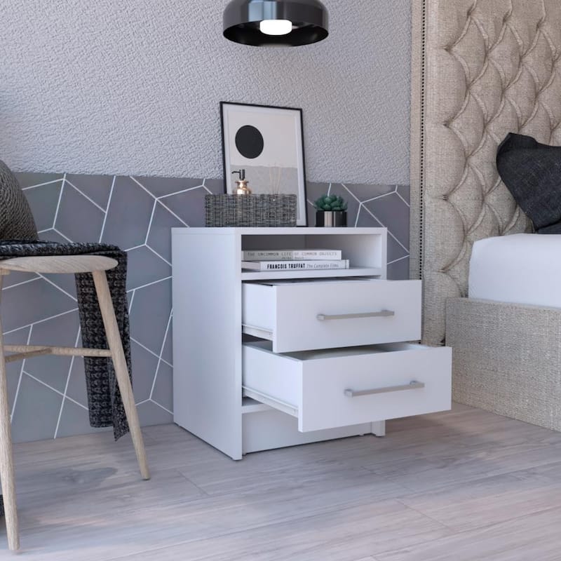 Nightstand 20"H, Two Drawers, Superior Top, Metal Handles, White