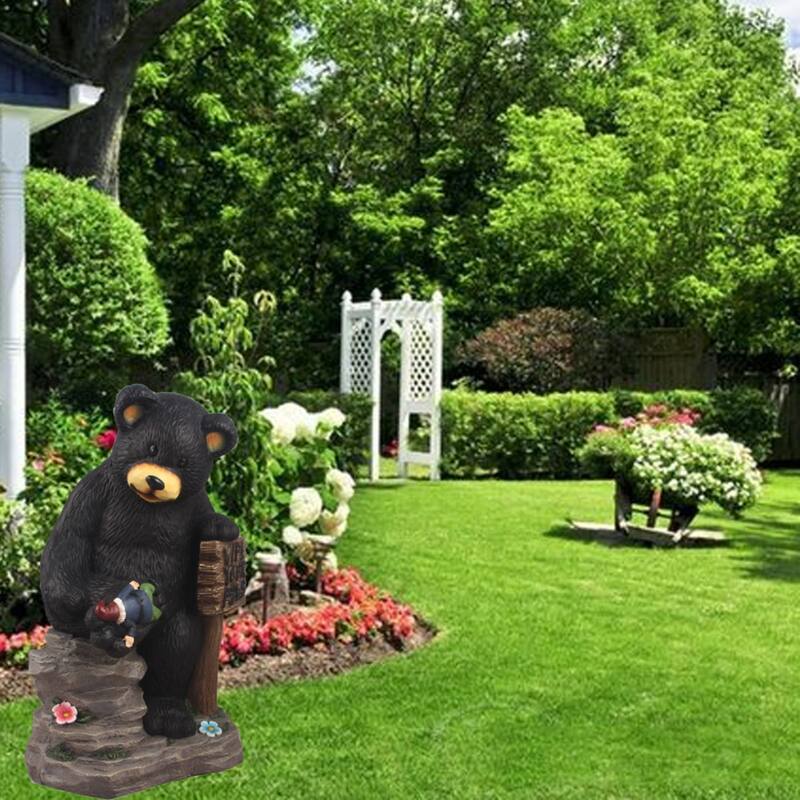 24" Bear Holding Sign and Gnome Outdoor Garden Statue