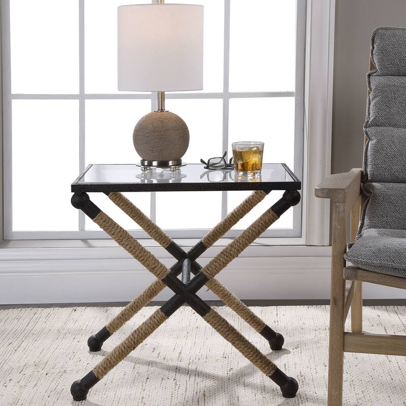 Uttermost 24983 Braddock 16" Wide Glass Top Iron Side Table with