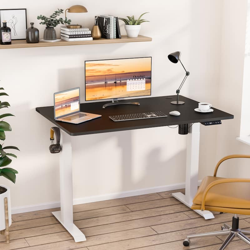Futzca Height Adjustable Electric Standing Desk Sit Stand Computer Stand up Desk with Splice Board(White)