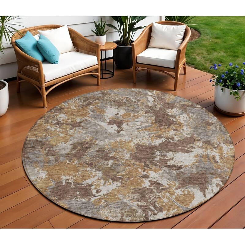 HomeRoots Floral Transitional Rectangle Outdoor Rug - 8' Round
