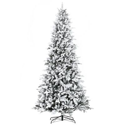 9FT Pine Snow Flocked Christmas Tree, Unlit with 2068 Branch Tips for Holiday Decoration, Easy Assembly