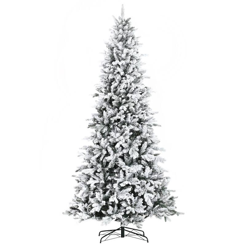 HOMCOM 7 ft. Artificial White Flocked Christmas Tree with Stand