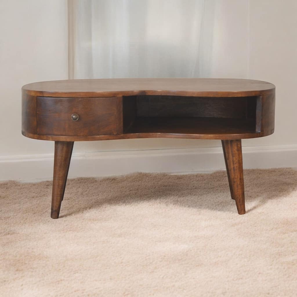 Artisan Furniture mango solid wood Chestnut Solid Wood Wave Coffee Table , Brown,1 Shelf,1 Drawer