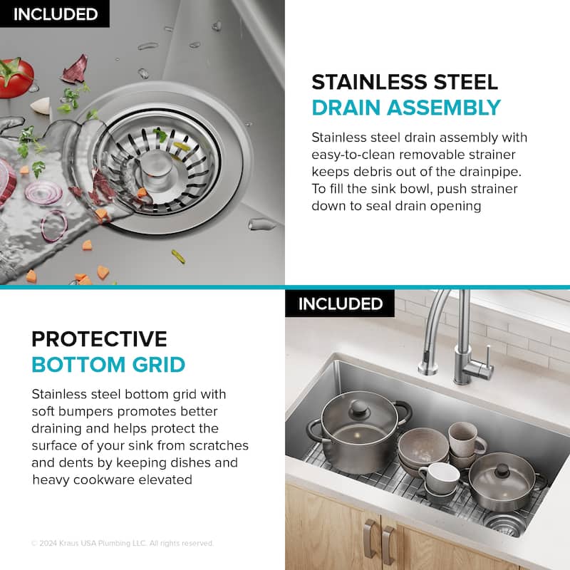 KRAUS Fairlane Undermount 18 Gauge Stainless Steel Kitchen Sink