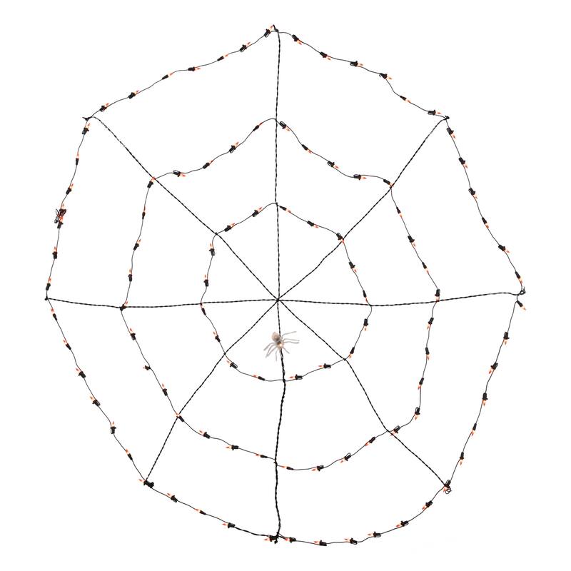 5' Lighted Orange and Black Spider in Web Halloween Decoration Black Wire