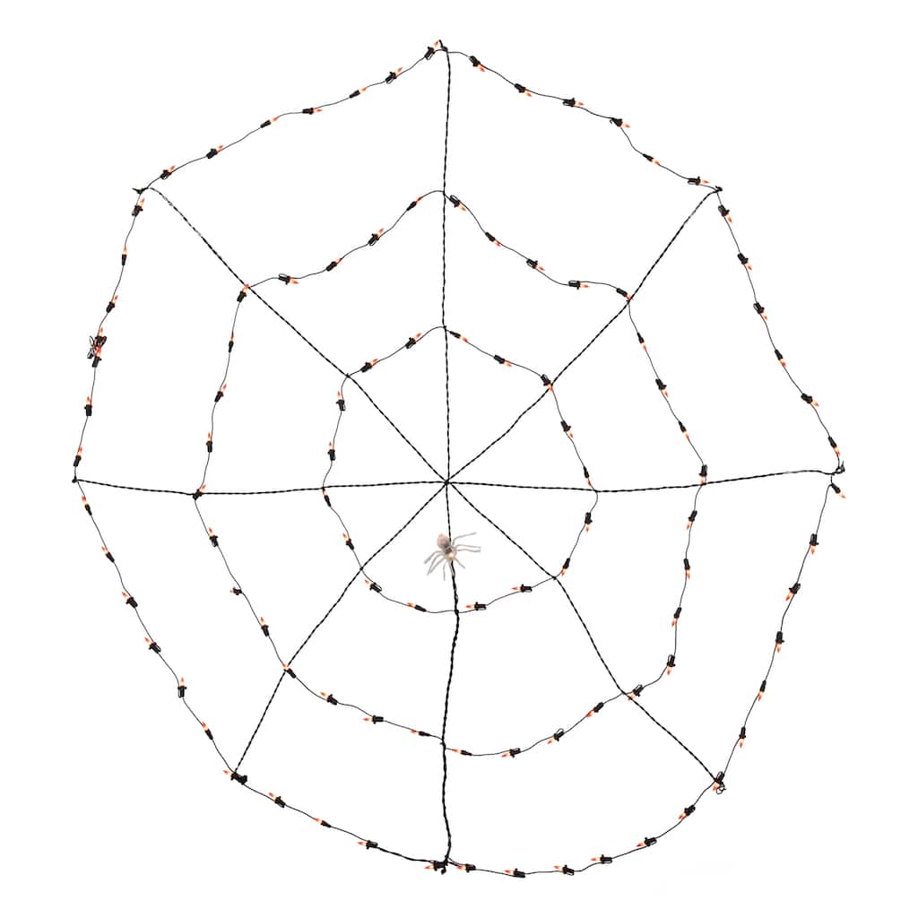5' Lighted Orange and Black Spider in Web Halloween Decoration Black Wire
