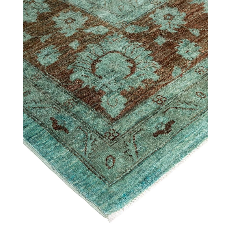 Overton Hand Knotted Wool Vintage Inspired Modern Contemporary Overdyed Blue Area Rug - 11' 9" x 14' 9"