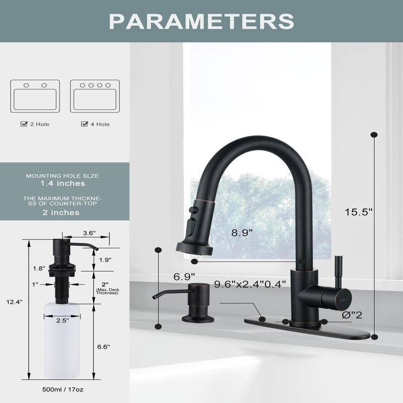 WOWOW Pull-Down Sprayer Kitchen Faucet with Soap Dispenser