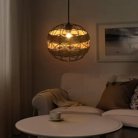 Retro Hemp Rope Pendant Light Handmade Lampshade Industrial Style Hanging Light