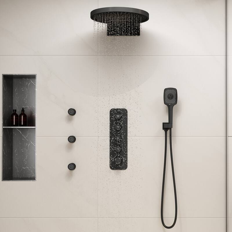 6-Spray 16 in. Wall Mount Thermostatic Fixed and Handheld Shower Head 2.5 GPM with 3-Body Jets