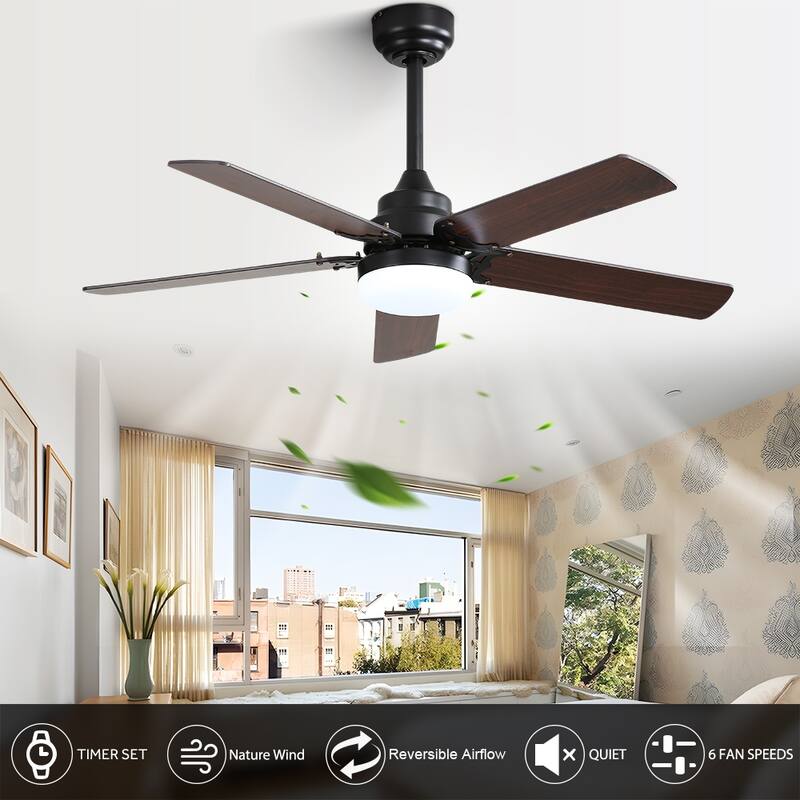 42" Plywood Ceiling Fan with Dimmable LED Light Kit and Remote, Downrod and Flush Mount - 42 Inches