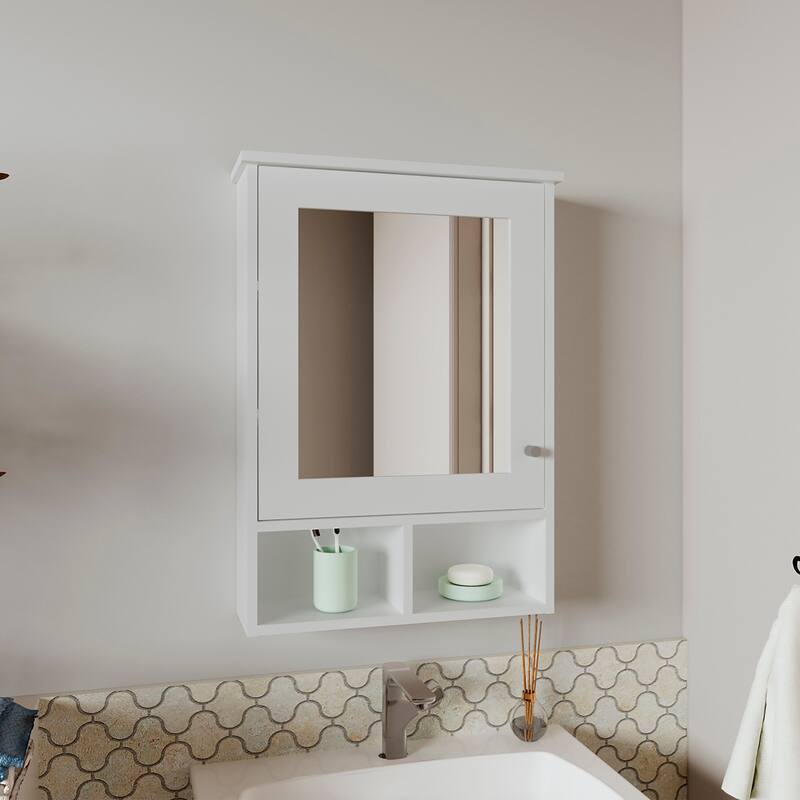 Wall-Mounted Medicine Cabinet with Mirror, 5 Shelves, 1 Door, Compact Storage Solution for Bathroom - 20.9X6.6 in - White + Engineered Wood