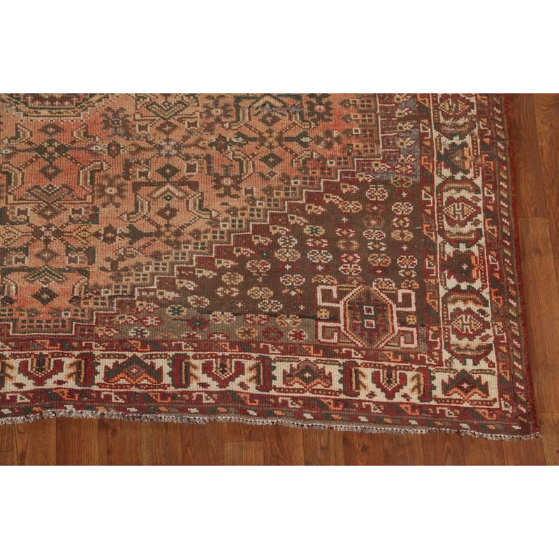 Tribal Qashqai Persian Vintage Area Rug Hand-Knotted Wool Carpet - 7'0"x 9'10"