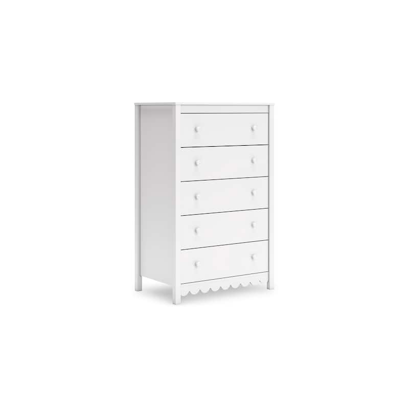 Kally Tall Dresser Chest, 5 Drawers, Modern Matte White Wood, 50 Inch