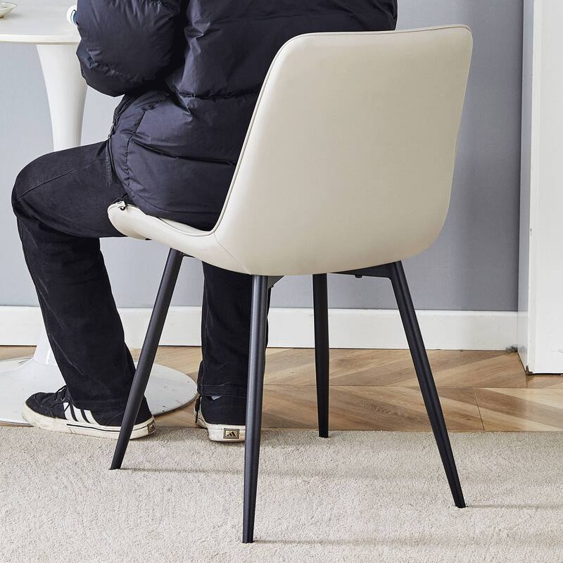 Dining Chair Set of 4 PU Extended Seating with Black Metal Legs