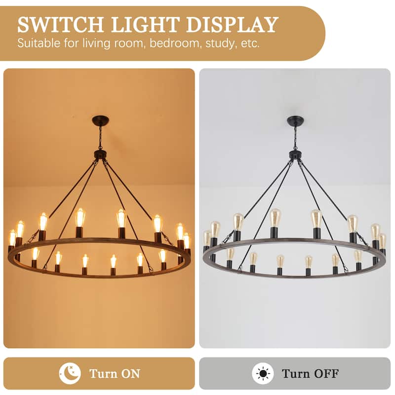 16-Light Vintage Circle Candlestick Wagon Wheel Chandelier Linear Chandelier Lighting for Kitchen Island