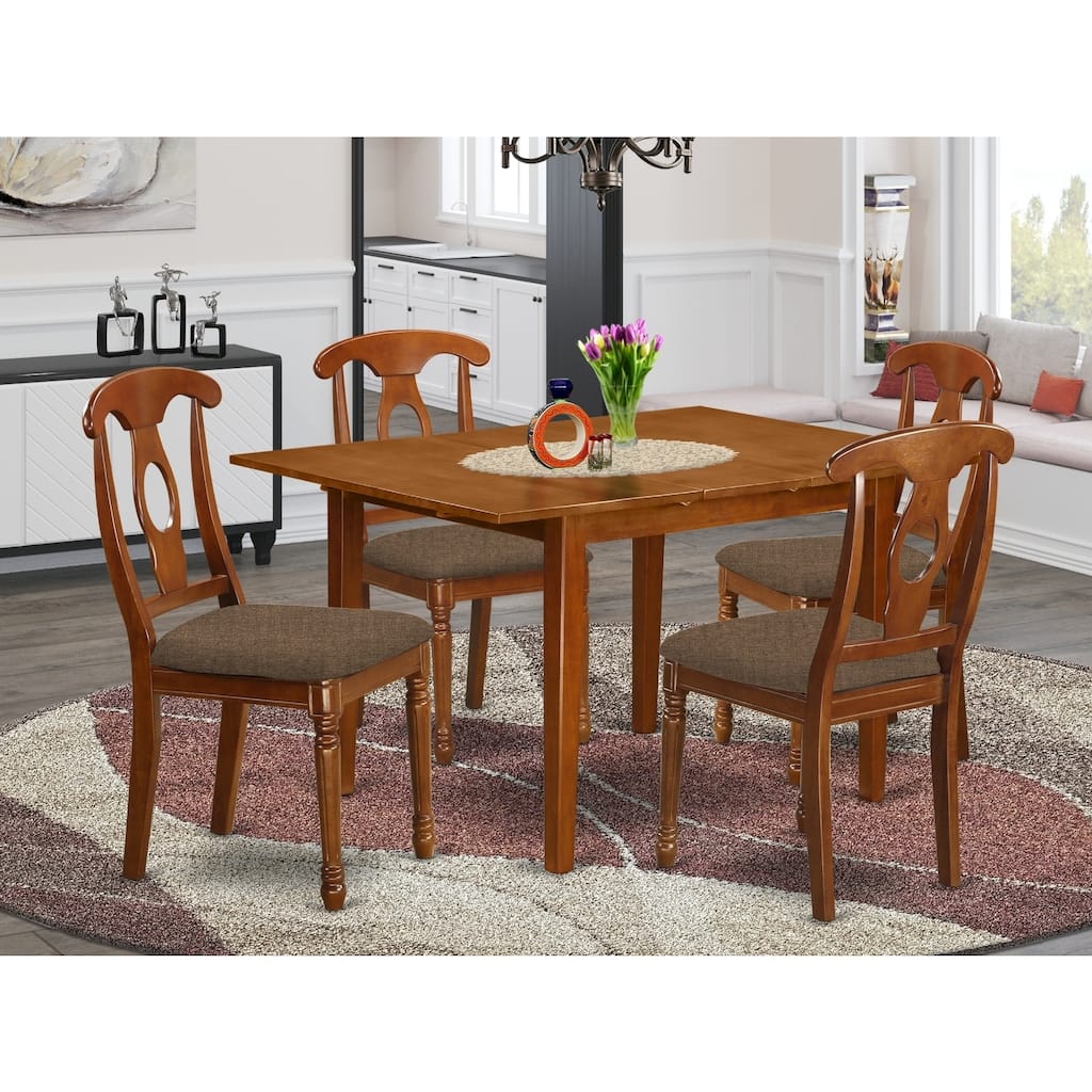 5-Piece Saddle Brown Finish Solid Wood Top - Dining Room Set - Seats 4