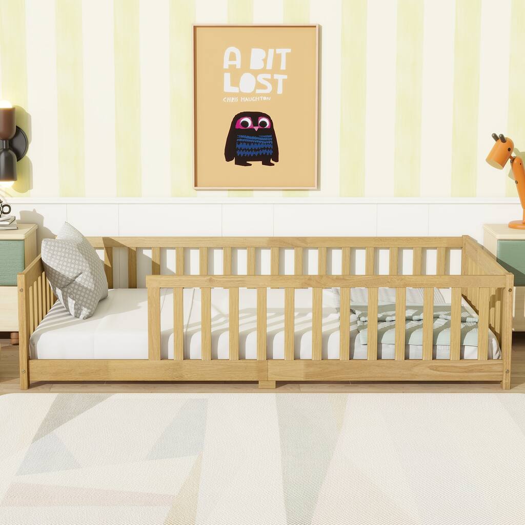 Twin Size Floor Bed with Fence without Door