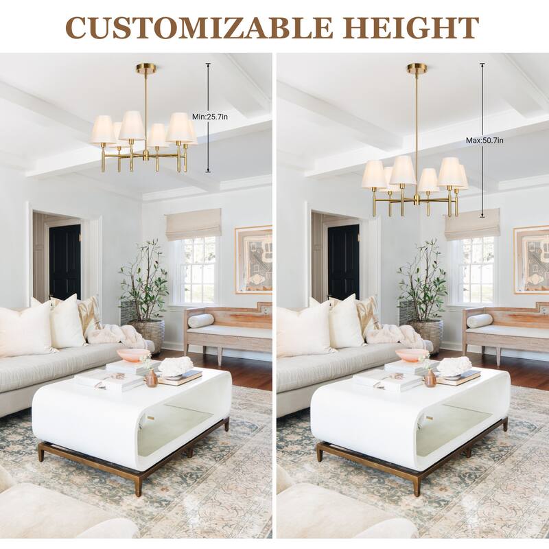 Farmhouse Wheel Chandelier Mid-century Pendant Fixture with Fabric Shades for Interior Lighting