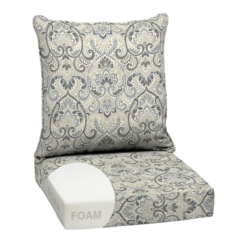 ARDEN Outdoor Foam Deep Seat Cushion Set, 24 in x 24 in - Neutral Aurora Damask