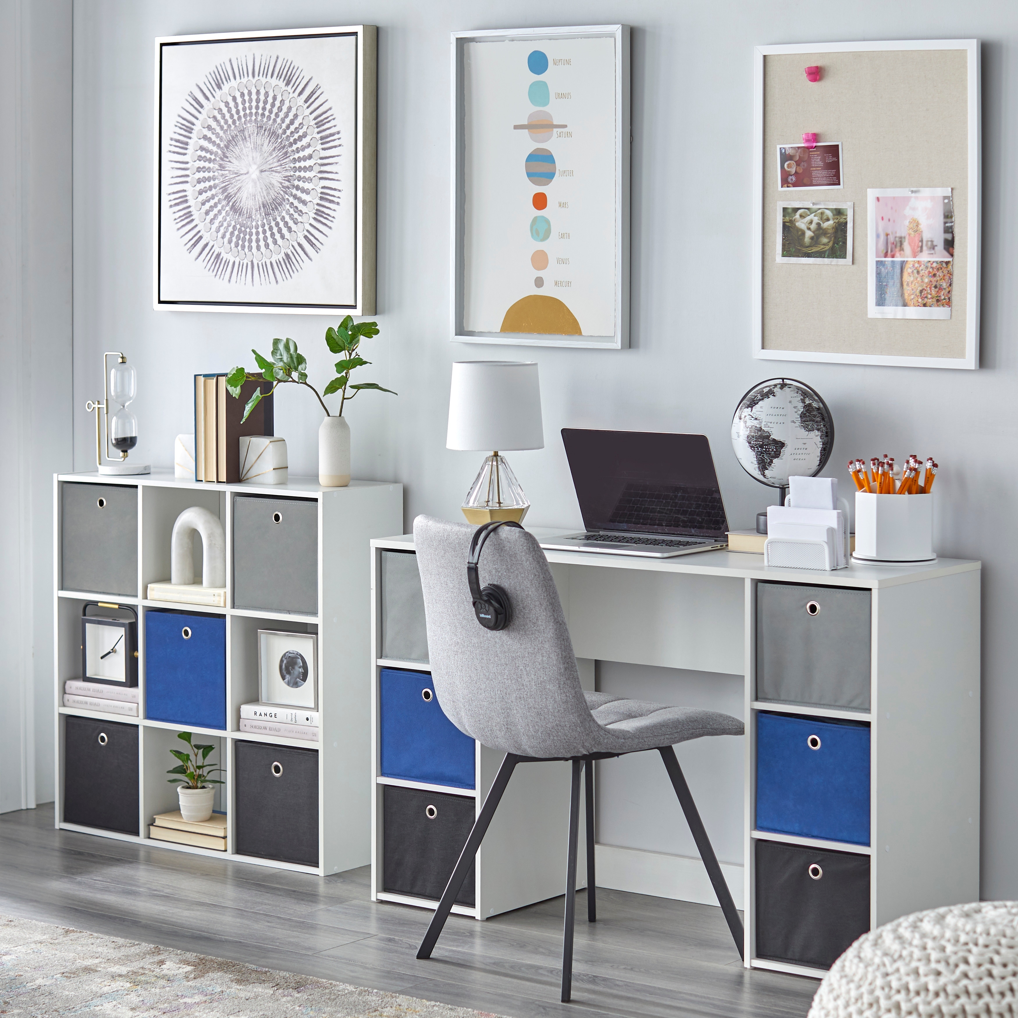 Simple Living 'Jolie' White and Blue Writing Desk and 5-bin Bookcase Set