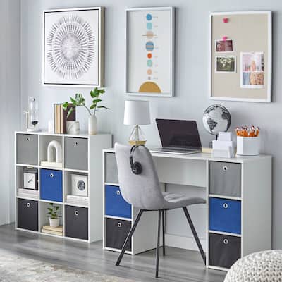 Simple Living 'Jolie' White and Blue Writing Desk and 5-bin Bookcase Set