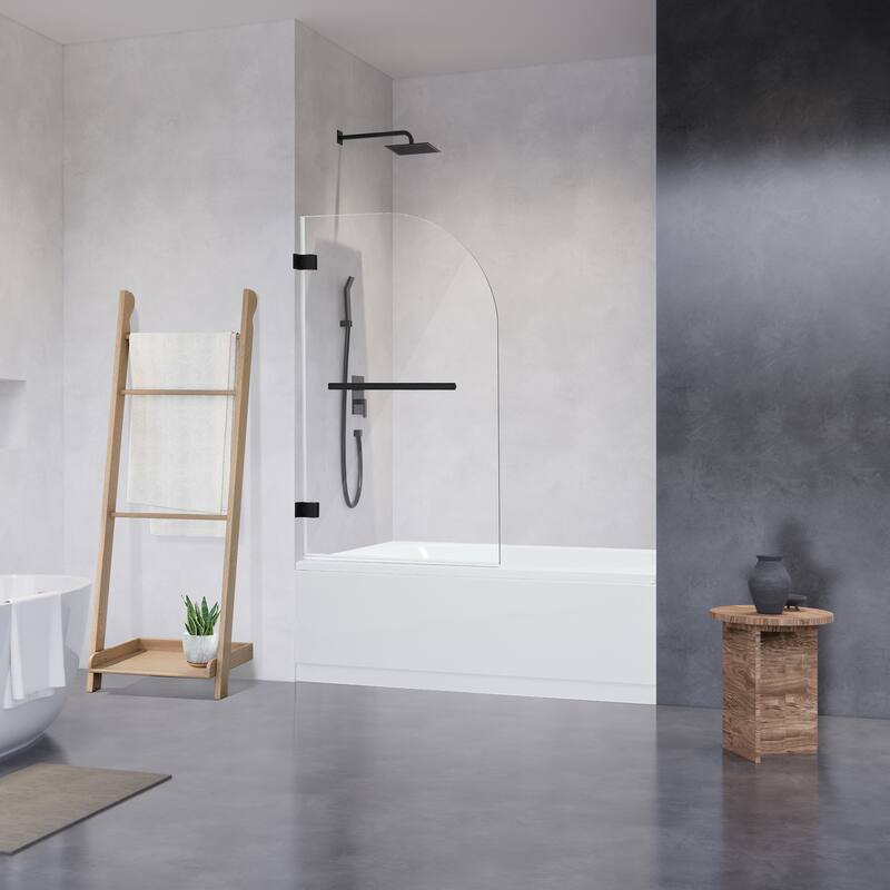 Altair Alvise Frameless Hinged Tub Door in Matte Black Finish with Clear Glass - 34"W x 58"H