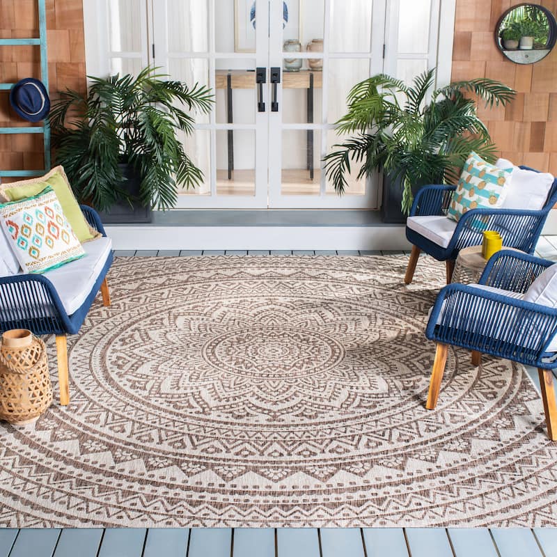 SAFAVIEH Courtyard Fran Mandala Indoor/ Outdoor Waterproof Patio Backyard Rug