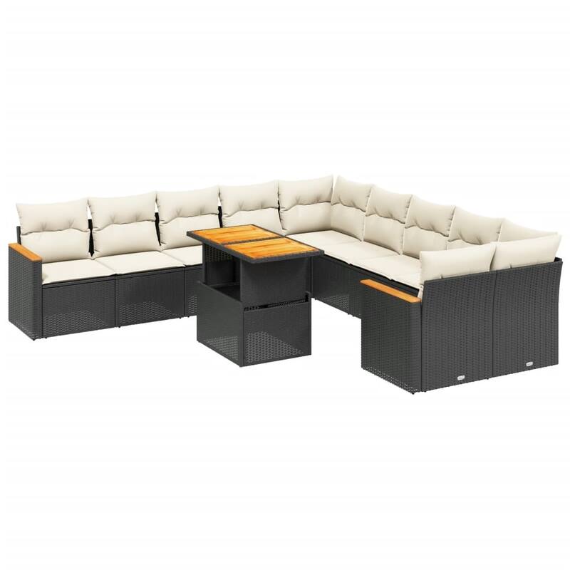 vidaXL Garden Sofa Set Black and Cream White - 21.7 x 39.4 x 28.7