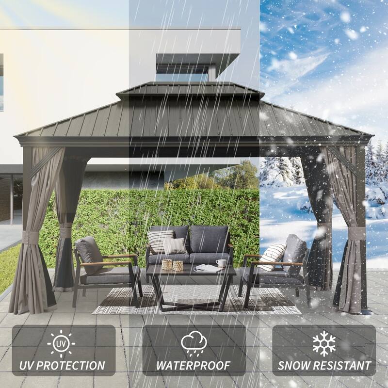 Domi Hardtop Gazebo with Galvanized Steel Double Roof and Aluminum Frame
