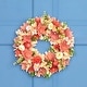 preview thumbnail 1 of 3, Artificial Mini Thistle Flowers Wooden Spring Wreath - 14" - Pink and Cream