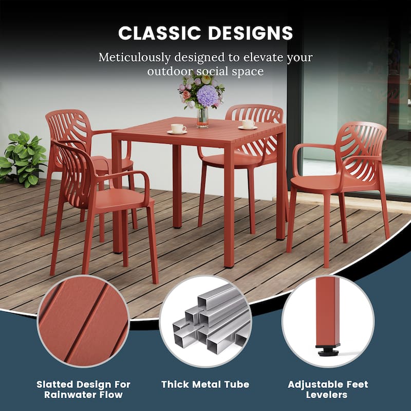 Frond and Form 31.5 Inch Outdoor Square Dining Table with Metal Frame