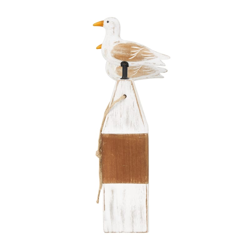 Wooden Bird Sculpture with White Distressed Buoy Posts - Set of 2 Brown - Roche River Decor - 4"W x 6"L x 16"H