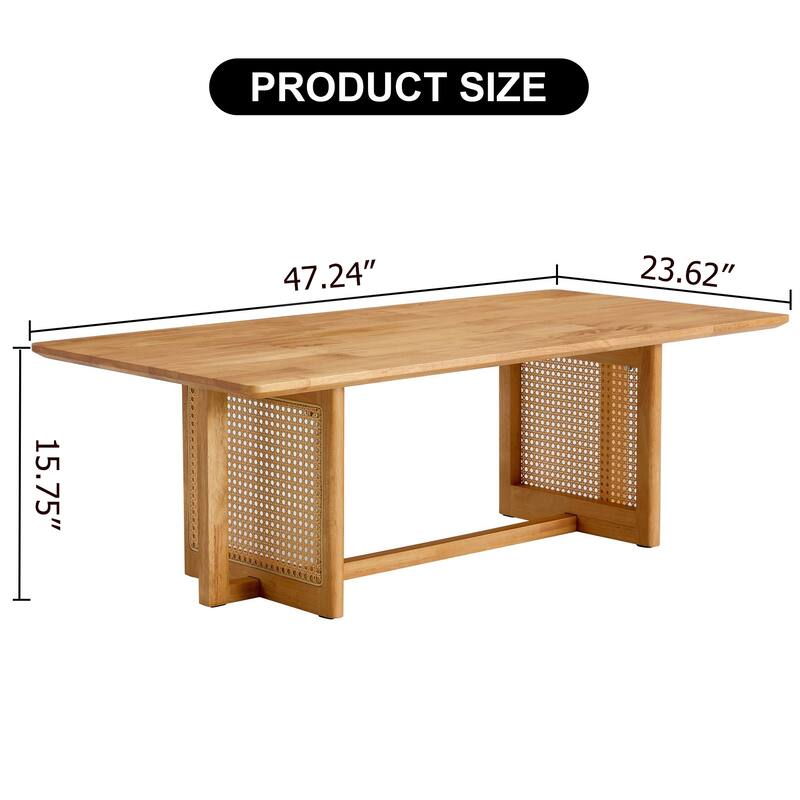 Chinese Log Style Imitation Rattan Walnut Color Coffee Table Rectangular Solid Wood Coffee Low Table, for Living Room Office