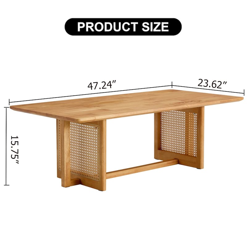 Chinese-Style Log Wind Rectangular Tea Table – Solid Wood Coffee Table with Woven Rattan Design for Compact Living Rooms