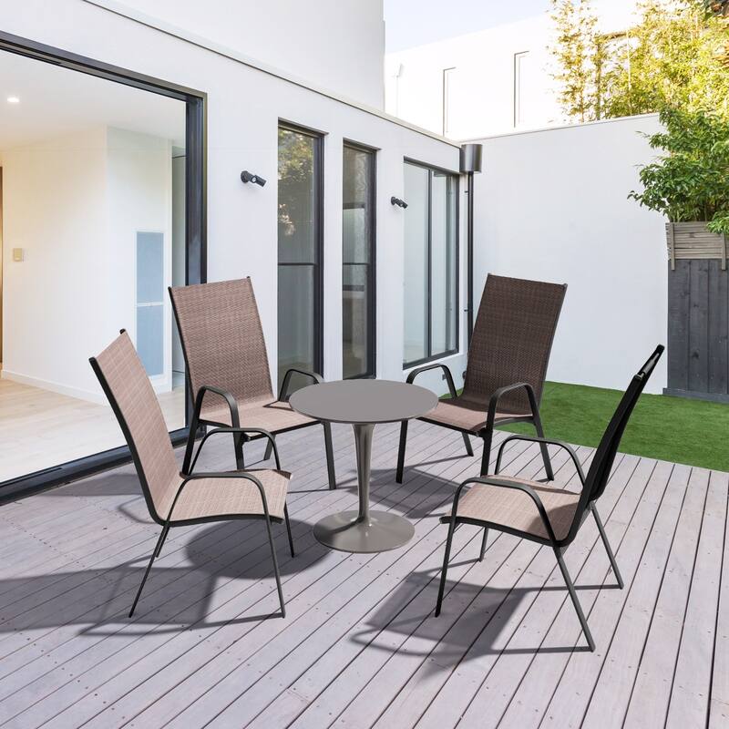 2-Pieces Stackable Black Steel Frame Stationary Dining Chair Dining Chairs Set