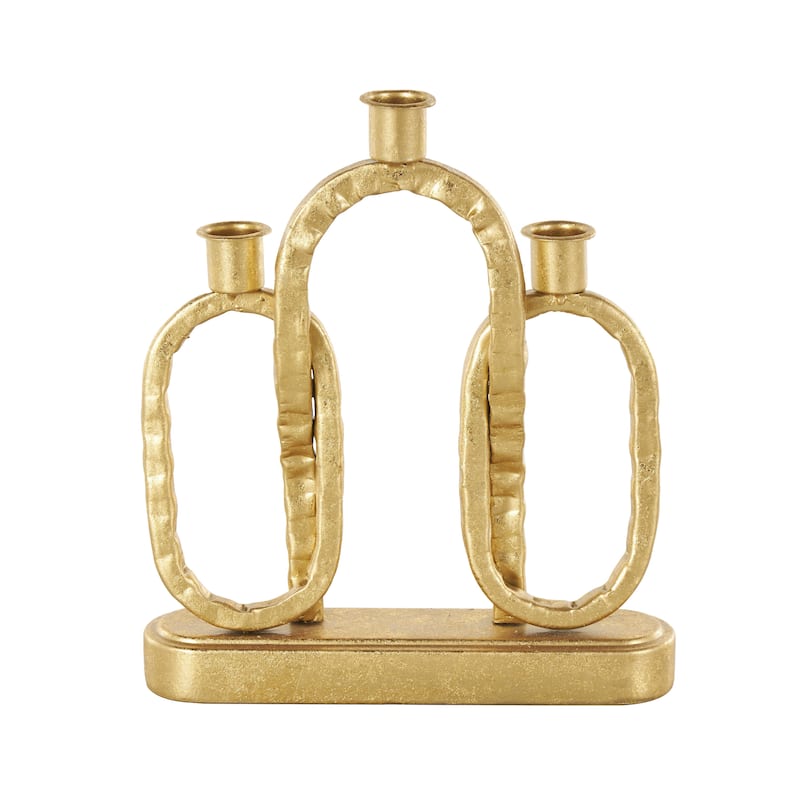 Metal Interlocked Chains Candle Holder with Rectangle Base - Gold - Roche River Decor