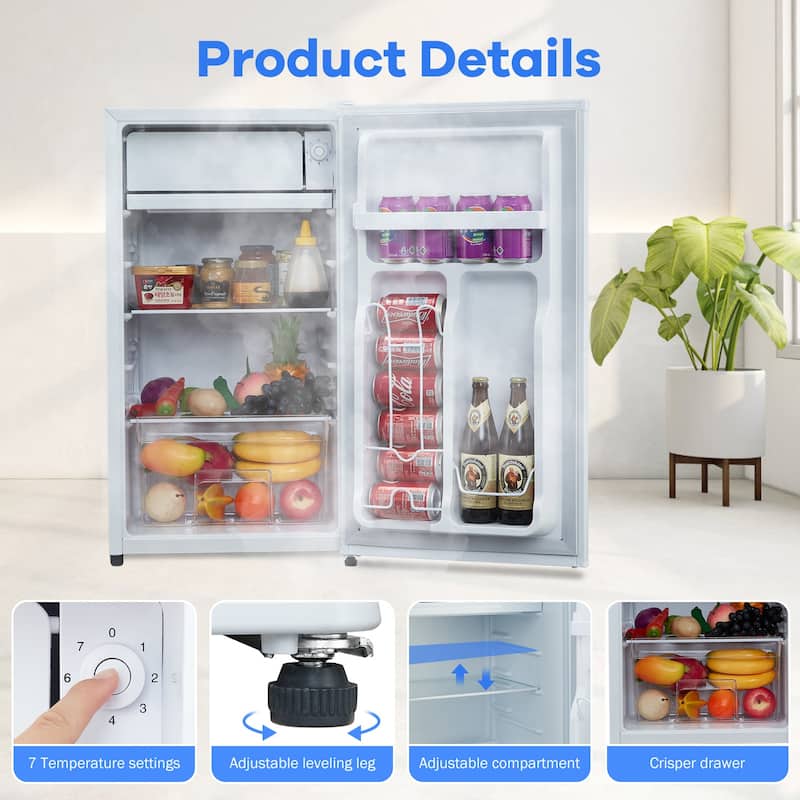 3.2 Cu.Ft Compact Refrigerator with Freezer, Single Door Mini Fridge